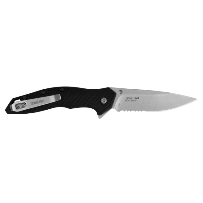 Kershaw Shoreline Liner Lock Partially Serrated Stonewashed 8Cr13MoV Black Nylon Folding Knife 1845ST 2 Kershaw Shoreline Liner Lock Partially Serrated Stonewashed 8Cr13MoV Black Nylon Folding Knife 1845ST - Image 2