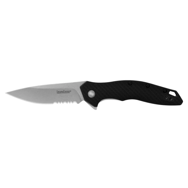 Kershaw Shoreline Liner Lock Partially Serrated Stonewashed 8Cr13MoV Black Nylon Folding Knife 1845ST 1 Kershaw Shoreline Liner Lock Partially Serrated Stonewashed 8Cr13MoV Black Nylon Folding Knife 1845ST