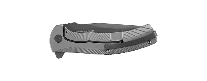Discontinued Kershaw Seguin A/O Flipper Knife Gray Stainless Handle Plain Gray Edge 3490 2 Discontinued Kershaw Seguin A/O Flipper Knife Gray Stainless Handle Plain Gray Edge 3490 - Image 2