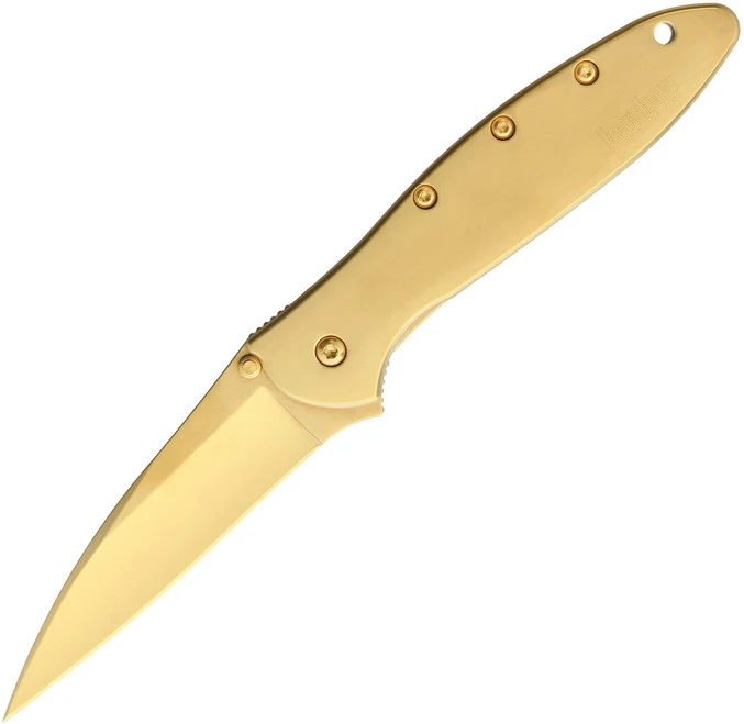 Kershaw Leek A/O Knife Gold DLC Coated Satin Finish Stainless Steel Handle + Blade 1660G 1 Kershaw Leek A/O Knife Gold DLC Coated Satin Finish Stainless Steel Handle + Blade 1660G