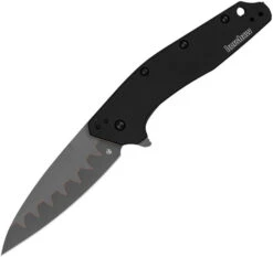 Kershaw Dividend Linerlock Folding Knife Black Aluminum Handle Composite Blade Plain Edge KS1812BLKCB