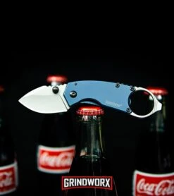 Kershaw Antic Frame Lock Knife Blue - 1.75" Bead Blast Drop Point -Grind worx Kershaw Antic Frame Lock Knife Blue Bead Blast 8710 BHQ 94064 kp coke bottles web large