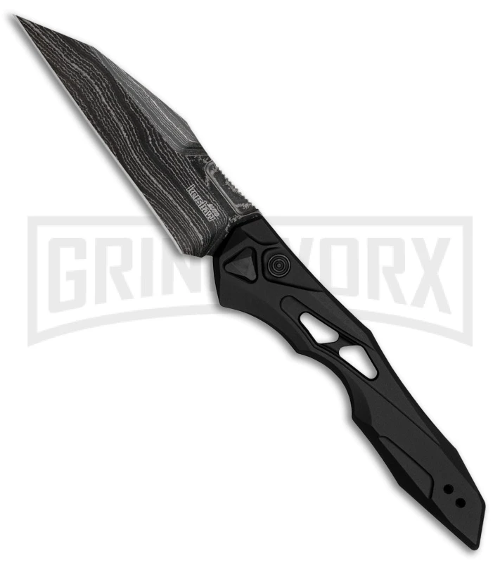 Kershaw Launch 13 Black Aluminum Automatic Button Lock Knife- Damascus Plain 1 Kershaw Launch 13 Black Aluminum Automatic Button Lock Knife- Damascus Plain