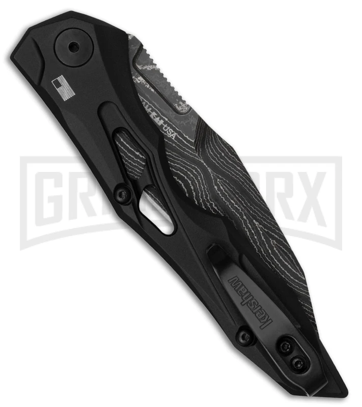 Kershaw Launch 13 Black Aluminum Automatic Button Lock Knife- Damascus Plain 2 Kershaw Launch 13 Black Aluminum Automatic Button Lock Knife- Damascus Plain - Image 2