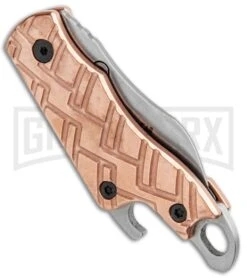 Kershaw Copper Cinder Keychain Knife Bottle Opener - Stonewash -Grind worx Kershaw Cinder Keychain Bottle Opener Copper SW 1025CU BHQ 94080 jr side large 1