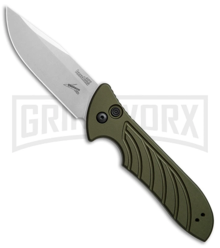 Kershaw Emerson Launch 5 OD Green Automatic Knife - Stonewash Plain 1 Kershaw Emerson Launch 5 OD Green Automatic Knife - Stonewash Plain