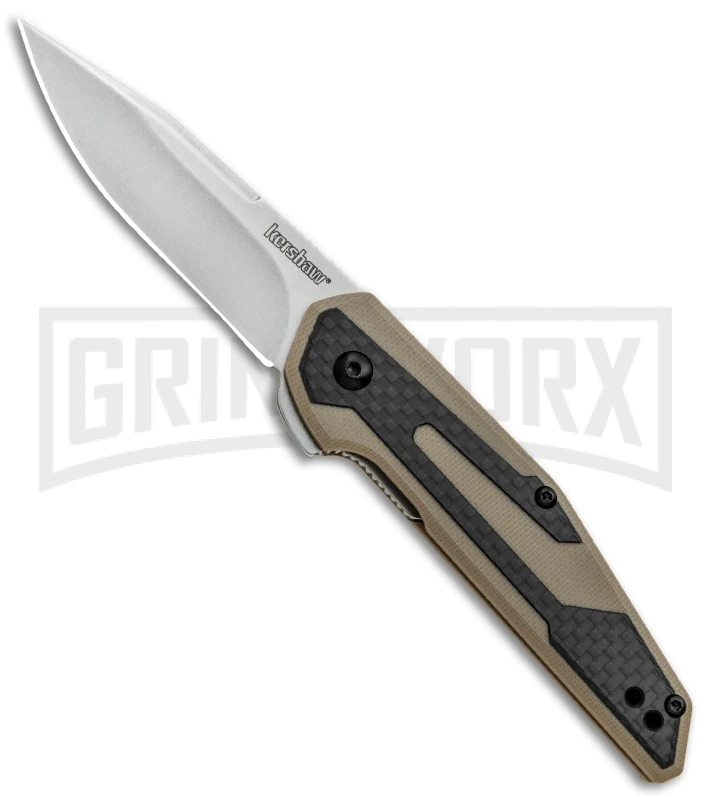 Kershaw Anso Fraxion Liner Lock Knife CF/Tan G-10 - Stonewash 1 Kershaw Anso Fraxion Liner Lock Knife CF/Tan G-10 - Stonewash