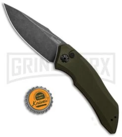 Kershaw Launch 1 Olive Green Aluminum Automatic Knife - Blackwash Plain 10 Kershaw Launch 1 Olive Green Aluminum Automatic Knife - Blackwash Plain -Grind worx Kershaw Launch 1 Automatic Olive Green Aluminum BlackWash 7100OLBW BHQ 91250 jr bottlecap large