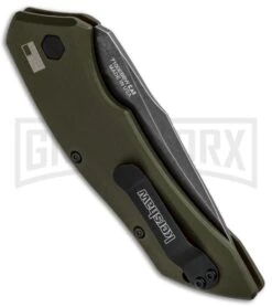 Kershaw Launch 1 Olive Green Aluminum Automatic Knife - Blackwash Plain 9 Kershaw Launch 1 Olive Green Aluminum Automatic Knife - Blackwash Plain -Grind worx Kershaw Launch 1 Automatic Olive Green Aluminum BlackWash 7100OLBW BHQ 91250 jr side large