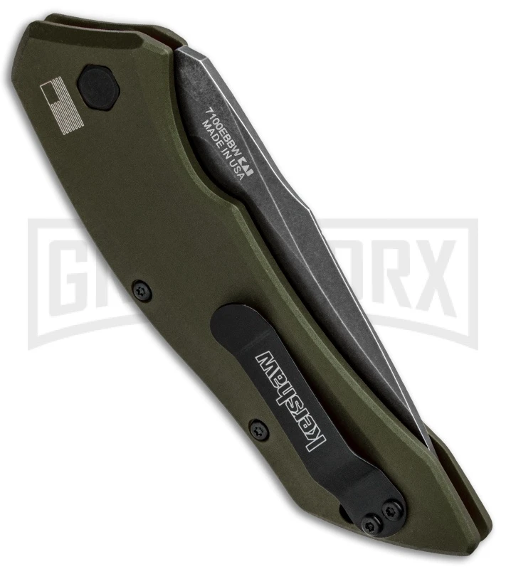Kershaw Launch 1 Olive Green Aluminum Automatic Knife - Blackwash Plain 3 Kershaw Launch 1 Olive Green Aluminum Automatic Knife - Blackwash Plain - Image 3