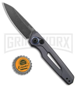 Kershaw Launch 11 Gray Aluminum Automatic Knife - Blackwash Plain -Grind worx Kershaw Launch 11 Auto Gray Aluminum Blackwash BHQ 178232 jr bottlecap large