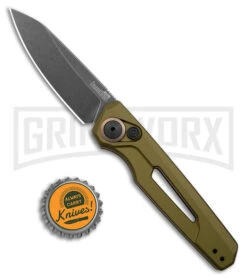 Kershaw Launch 11 OD Green Aluminum Automatic Knife - Blackwash Plain -Grind worx Kershaw Launch 11 Auto OD Green Aluminum Blackwash BHQ 178231 jr bottlecap large