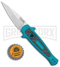 Kershaw Launch 12 Teal Aluminum Mini Stiletto Automatic Knife - Stonewash Plain 7 Kershaw Launch 12 Teal Aluminum Mini Stiletto Automatic Knife - Stonewash Plain -Grind worx Kershaw Launch 12 CA Legal Stiletto Auto Teal SW KER7125TEALSW BHQ 115102 jr bottlecap large