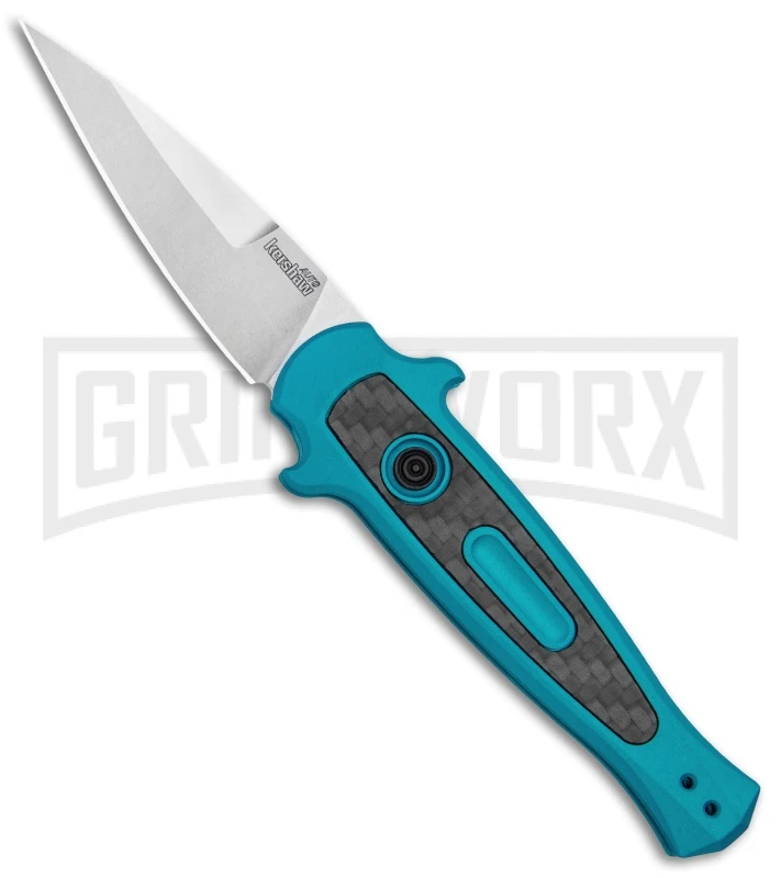 Kershaw Launch 12 Teal Aluminum Mini Stiletto Automatic Knife - Stonewash Plain 1 Kershaw Launch 12 Teal Aluminum Mini Stiletto Automatic Knife - Stonewash Plain