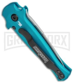 Kershaw Launch 12 Teal Aluminum Mini Stiletto Automatic Knife - Stonewash Plain 6 Kershaw Launch 12 Teal Aluminum Mini Stiletto Automatic Knife - Stonewash Plain -Grind worx Kershaw Launch 12 CA Legal Stiletto Auto Teal SW KER7125TEALSW BHQ 115102 jr side large