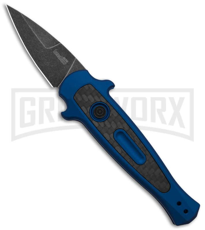Kershaw Launch 12 CA Legal Blue/CF Mini Stiletto Automatic Knife - Black SW 1 Kershaw Launch 12 CA Legal Blue/CF Mini Stiletto Automatic Knife - Black SW