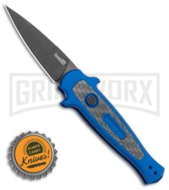 Kershaw Launch 12 Blue Aluminum/CF Mini Stiletto Automatic Knife - Black Plain 7 Kershaw Launch 12 Blue Aluminum/CF Mini Stiletto Automatic Knife - Black Plain -Grind worx Kershaw Launch 12 Mini Stiletto Automatic Knife Blue 2.5 Black 7125BLUBLK BHQ 117960 LS Spine large