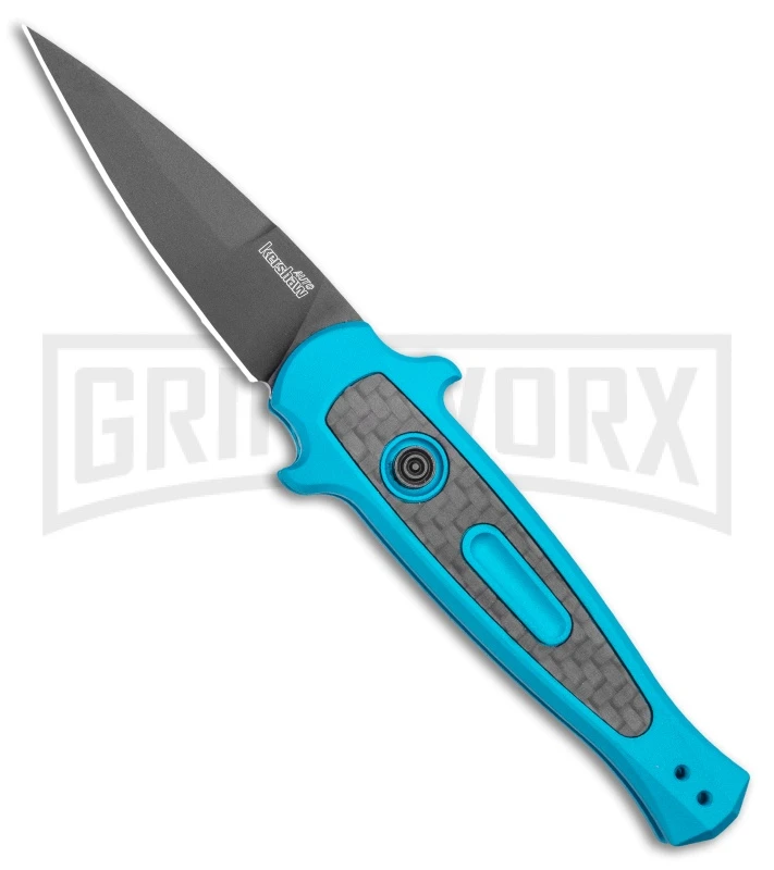 Kershaw Launch 12 Teal Aluminum Mini Stiletto Automatic Knife - Black Plain 1 Kershaw Launch 12 Teal Aluminum Mini Stiletto Automatic Knife - Black Plain