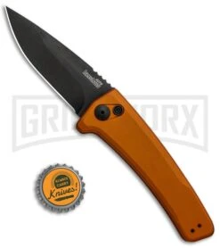 Kershaw Launch 3 Bronze Aluminum Automatic Knife - Black Plain -Grind worx Kershaw Launch 3 Auto Bronze Aluminum Black KER7300EBBLK BHQ 91253 jr bottlecap large
