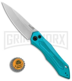 Kershaw Launch 6 Teal Automatic Knife - Stonewash Plain 7 Kershaw Launch 6 Teal Automatic Knife - Stonewash Plain -Grind worx Kershaw Launch 6 Teal SW BHQ 89520 er bottlecap large 1