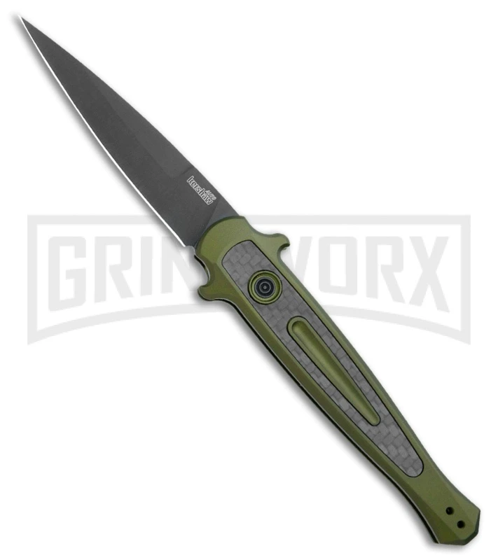Kershaw Launch 8 Stiletto Automatic Knife Green/CF (3.5" Black) 1 Kershaw Launch 8 Stiletto Automatic Knife Green/CF (3.5" Black)