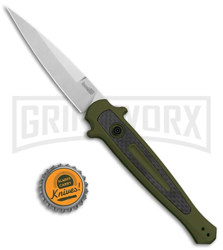 Kershaw Launch 8 Stiletto Automatic Knife Green/CF (3.5" Stonewash) 4 Kershaw Launch 8 Stiletto Automatic Knife Green/CF (3.5" Stonewash) - Image 4