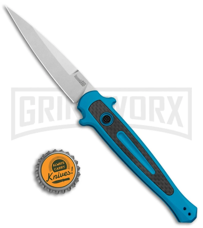 Kershaw Launch 8 Stiletto Automatic Knife Teal/CF (3.5" Stonewash) 4 Kershaw Launch 8 Stiletto Automatic Knife Teal/CF (3.5" Stonewash) - Image 4