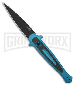 Kershaw Launch 8 Teal/CF Stiletto Automatic Knife - Black Plain