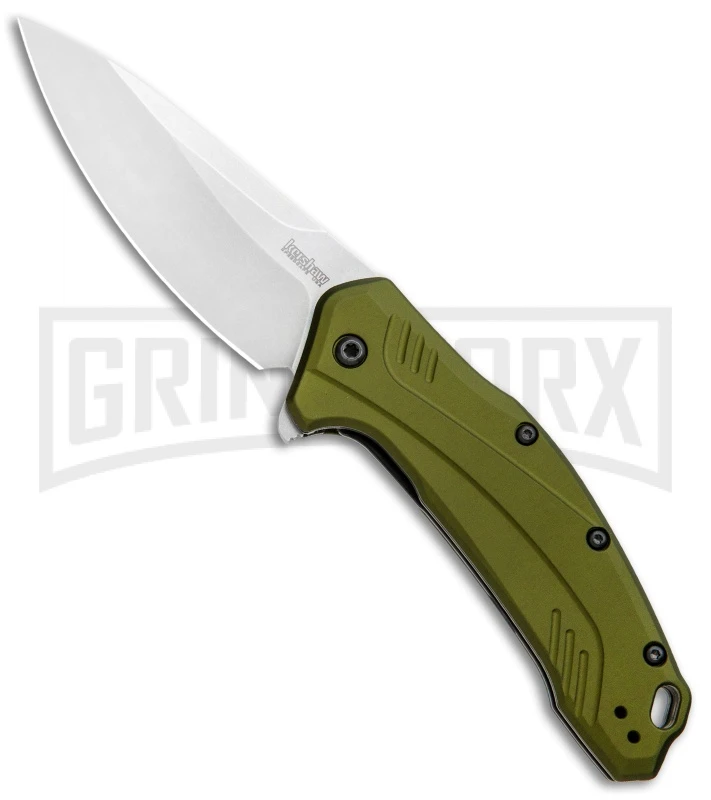 Kershaw Link Drop Point 3.25" Knife Olive Aluminum Stonewash 20CV 1 Kershaw Link Drop Point 3.25" Knife Olive Aluminum Stonewash 20CV