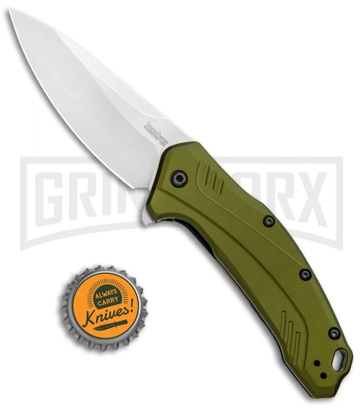 Kershaw Link Drop Point 3.25" Knife Olive Aluminum Stonewash 20CV 4 Kershaw Link Drop Point 3.25" Knife Olive Aluminum Stonewash 20CV - Image 4