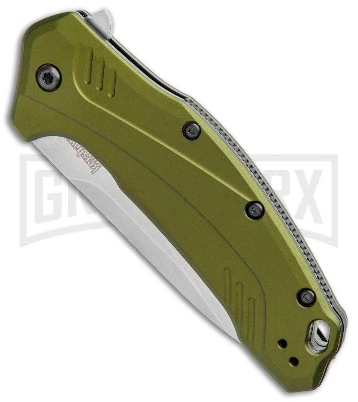 Kershaw Link Drop Point 3.25" Knife Olive Aluminum Stonewash 20CV 2 Kershaw Link Drop Point 3.25" Knife Olive Aluminum Stonewash 20CV - Image 2