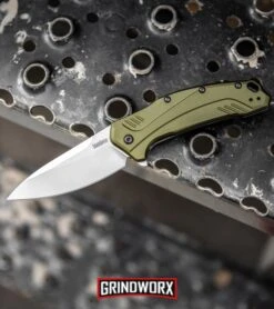 Kershaw Link Drop Point 3.25" Knife Olive Aluminum Stonewash 20CV 10 Kershaw Link Drop Point 3.25" Knife Olive Aluminum Stonewash 20CV -Grind worx Kershaw Link Drop Point Knife Olive Aluminum Stonewash 20CV 1776OLSW BHQ 105987 kp step web large