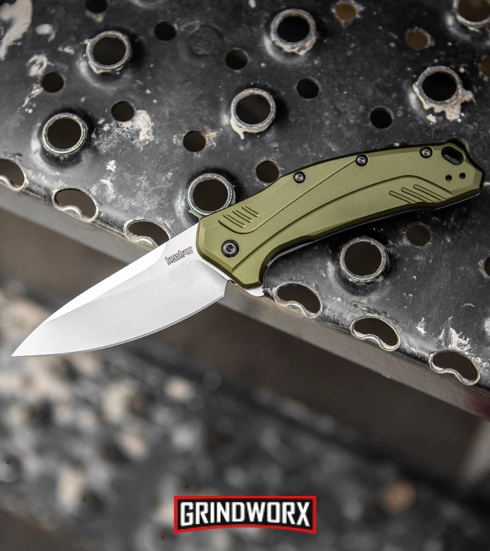 Kershaw Link Drop Point 3.25" Knife Olive Aluminum Stonewash 20CV 5 Kershaw Link Drop Point 3.25" Knife Olive Aluminum Stonewash 20CV - Image 5