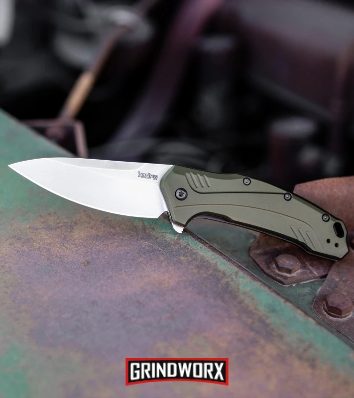 Kershaw Link Drop Point 3.25" Knife Olive Aluminum Stonewash 20CV 6 Kershaw Link Drop Point 3.25" Knife Olive Aluminum Stonewash 20CV - Image 6