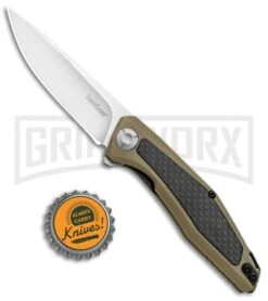 Kershaw Sinkevich Atmos Liner Lock Knife Tan G-10/Carbon Fiber - Satin -Grind worx Kershaw Sinkevich Atomost LL Tan G 10 CF Satin KS4037TAN BHQ 90132 jr bottlecap large 1