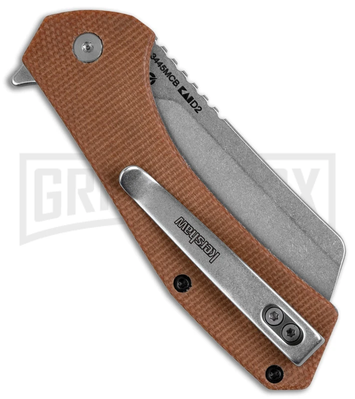 Kershaw Static Cleaver Brown Micarta Liner Lock Knife SW D2 2 Kershaw Static Cleaver Brown Micarta Liner Lock Knife SW D2 - Image 2