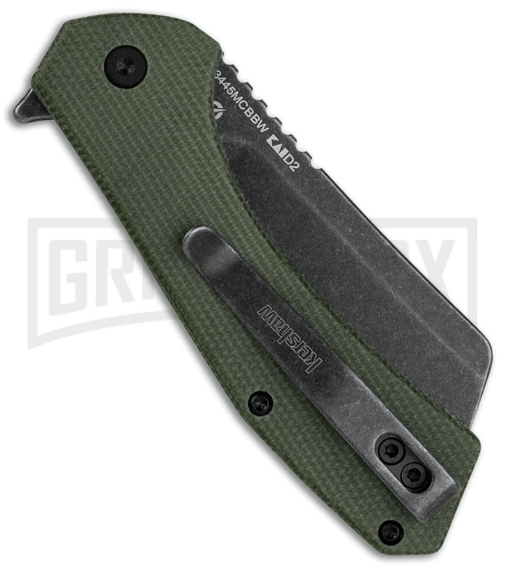 Kershaw Static Cleaver Green Micarta Liner Lock Knife Black SW D2 2 Kershaw Static Cleaver Green Micarta Liner Lock Knife Black SW D2 - Image 2