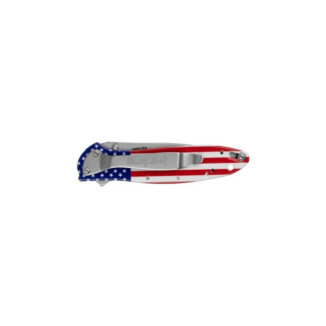 Kershaw Leek Folding Knife USA Flag Aluminum Handle 14C28N Drop Point Plain Edge Bead Blast Finish 1660USA 1 Kershaw Leek Folding Knife USA Flag Aluminum Handle 14C28N Drop Point Plain Edge Bead Blast Finish 1660USA