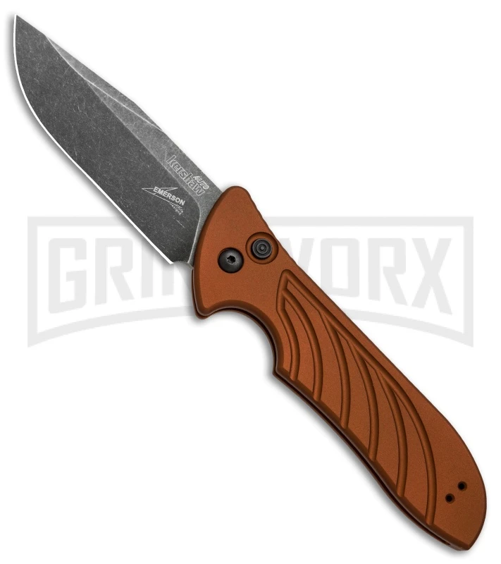 Kershaw Emerson Launch 5 Earth Brown Automatic Knife - Blackwash Plain 1 Kershaw Emerson Launch 5 Earth Brown Automatic Knife - Blackwash Plain