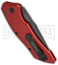 Kershaw Launch 1 Red Aluminum Automatic Knife - Blackwash Plain -Grind worx kershaw launch auto 1 blackwash red side cm large