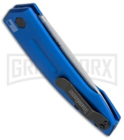 Kershaw Launch 2 Blue Aluminum Automatic Knife - Stonewash Plain -Grind worx kershaw launch auto 2 sw 7200blusw side cm large