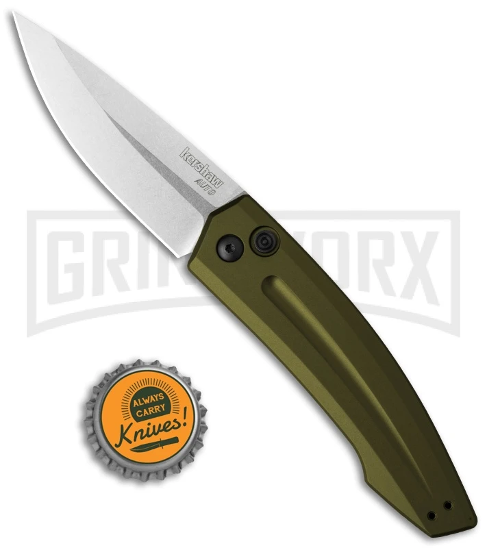 Kershaw Launch 2 OD Green Aluminum Automatic Knife - Stonewash Plain 4 Kershaw Launch 2 OD Green Aluminum Automatic Knife - Stonewash Plain - Image 4