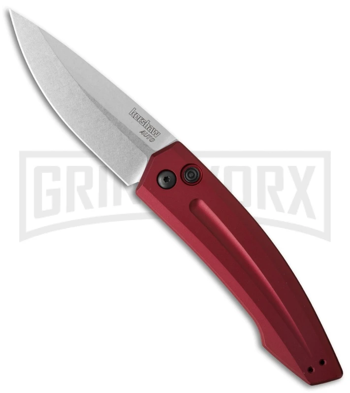 Kershaw Launch 2 Red Aluminum Automatic Knife - Stonewash Plain 1 Kershaw Launch 2 Red Aluminum Automatic Knife - Stonewash Plain