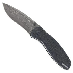 Kershaw Blur Assisted Knife Black Aluminum Handle Plain Damascus Blade 1670BLKDAM