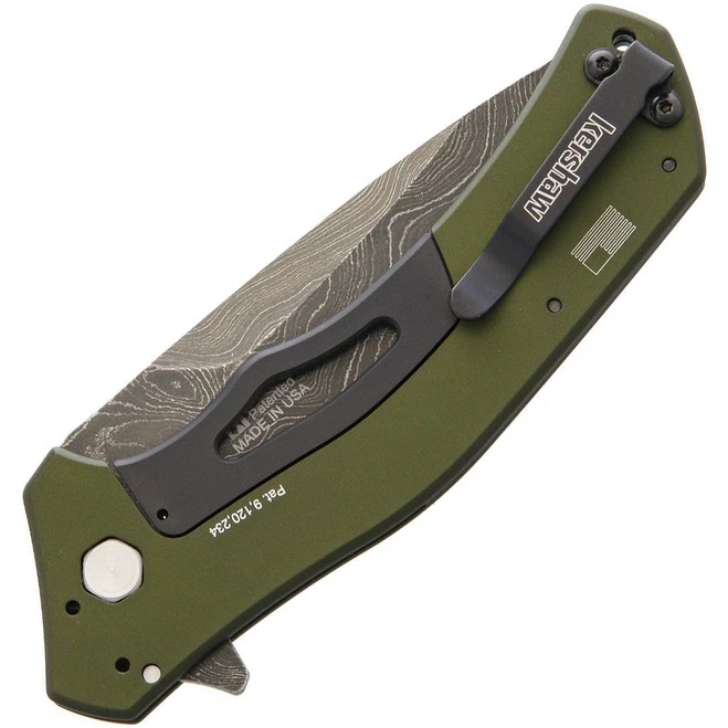 Kershaw Knockout Knife OD Green Aluminum Handle Damascus Plain Edge 1870OLDAM 2 Kershaw Knockout Knife OD Green Aluminum Handle Damascus Plain Edge 1870OLDAM - Image 2