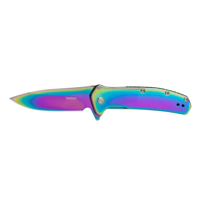 Kershaw Outcome Folding Knife Rainbow Stainless Steel Handle 8Cr13MoV Drop Point Plain Edge 2044RBW 3 Kershaw Outcome Folding Knife Rainbow Stainless Steel Handle 8Cr13MoV Drop Point Plain Edge 2044RBW - Image 3